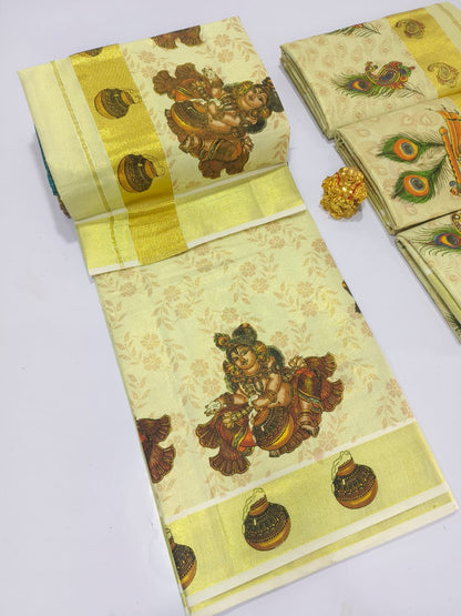 Special Mural Painted Kerala Tissue Kasavu Saree